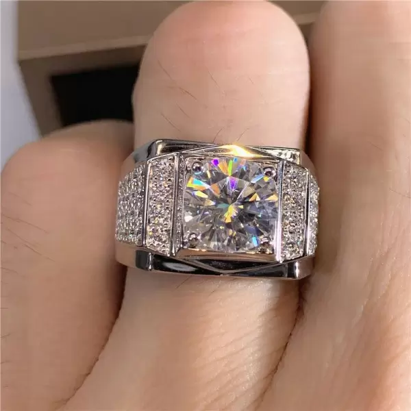 3.8ct Round Cut White Sapphire Paved Men's Ring