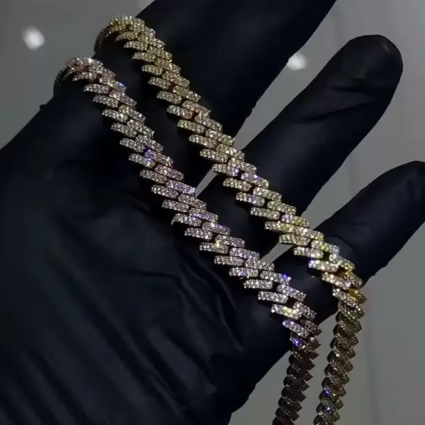 White Sapphire Paved Three Tone Cuban Link Necklace