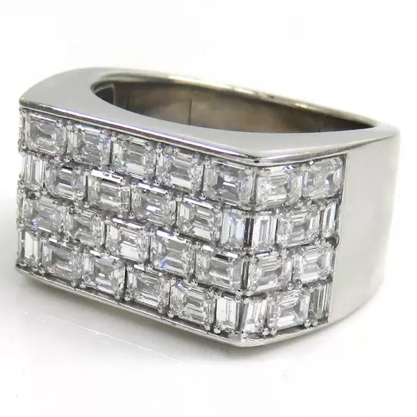 Baguette Cut White Sapphire Paved Square Men's Ring