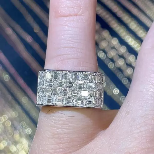 Baguette Cut White Sapphire Paved Square Men's Ring