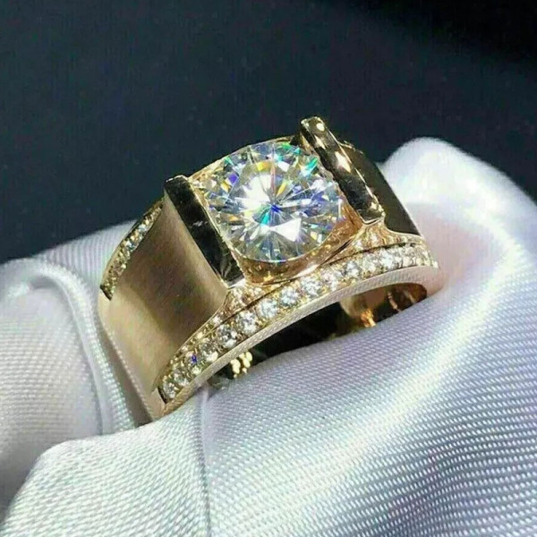 3.8ct Round Cut White Sapphire Men's Engagement Ring