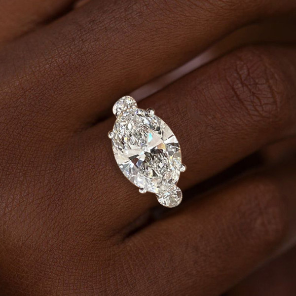9.3ct East-West Oval Cut White Sapphire Men's Engagement Ring