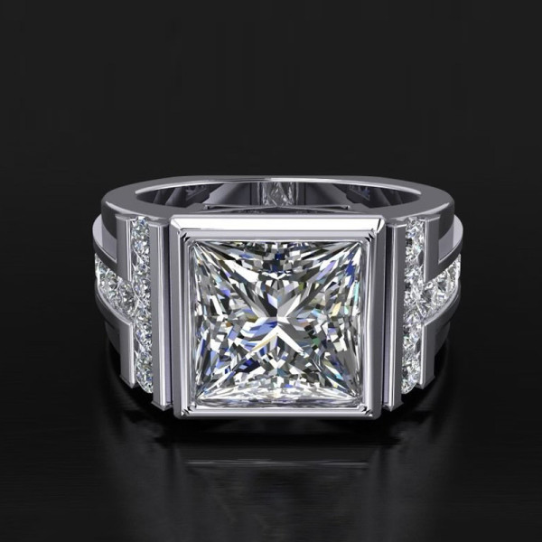 5.6ct Princess Cut Machenical Style Men's Ring