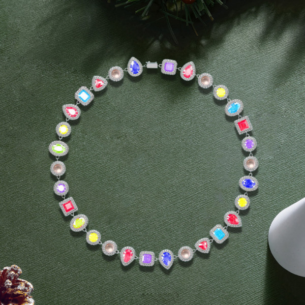 100ctw Multi-cut Multicolor Sapphire Halo Statement Necklace