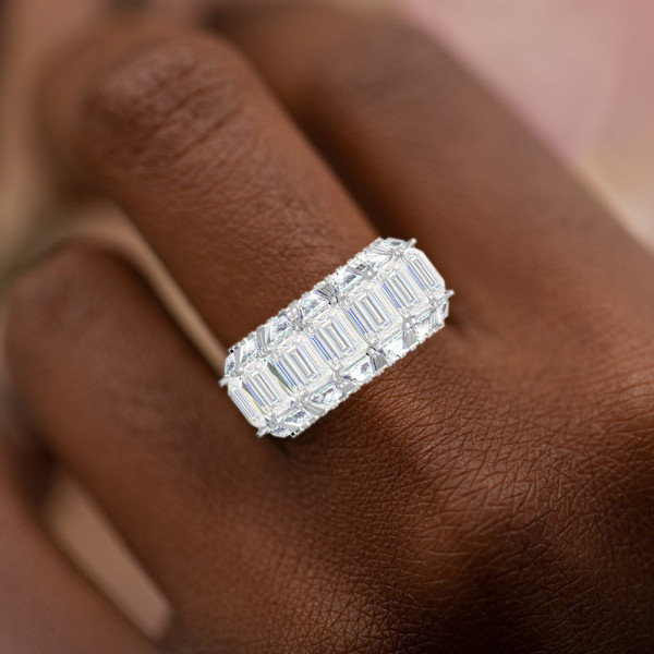 16ctw Baguette and Emerald Cut Three-side Eternity Ring