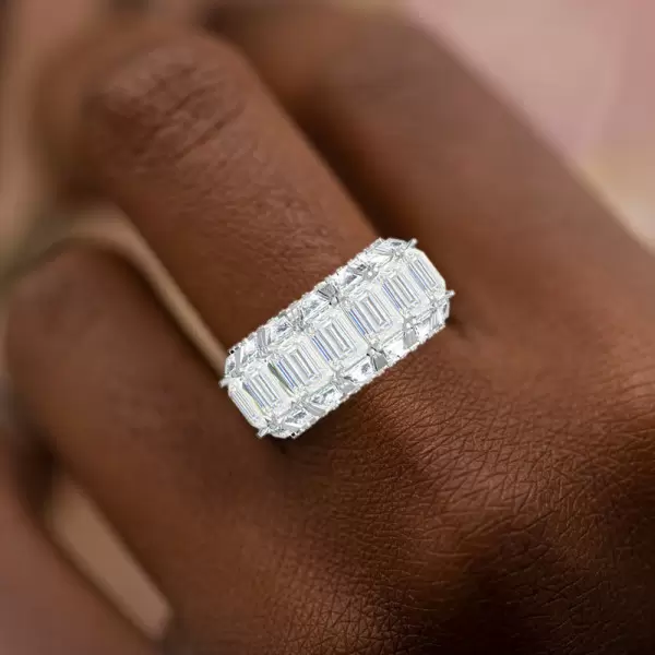16ctw Baguette and Emerald Cut Three-side Eternity Ring