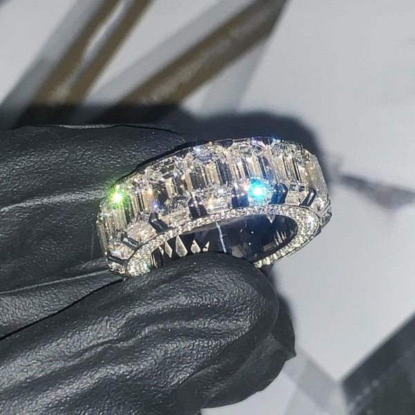 16ctw Baguette and Emerald Cut Three-side Eternity Ring