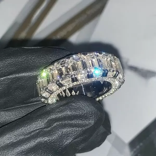 16ctw Baguette and Emerald Cut Three-side Eternity Ring