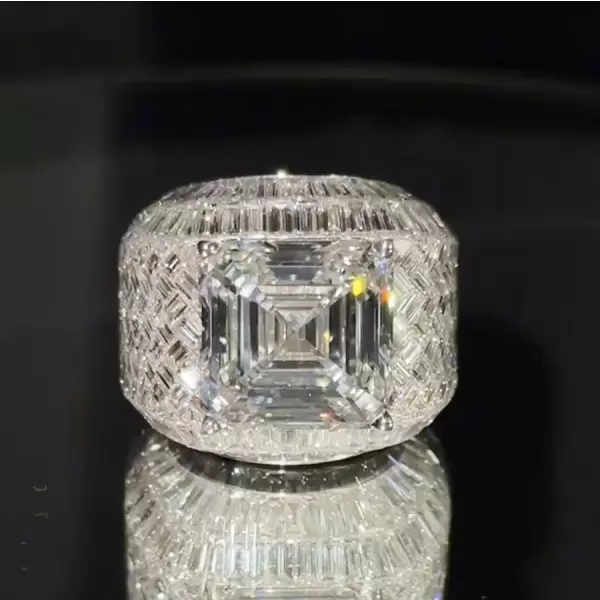 9.5ct Asscher Cut Invisible Set Baguette Shape Men's Ring