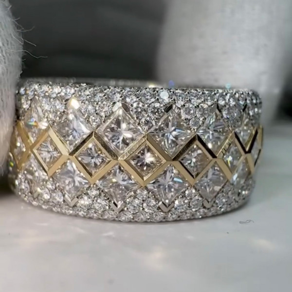 10ctw Princess Cut Two Tone Paved Eternity Ring