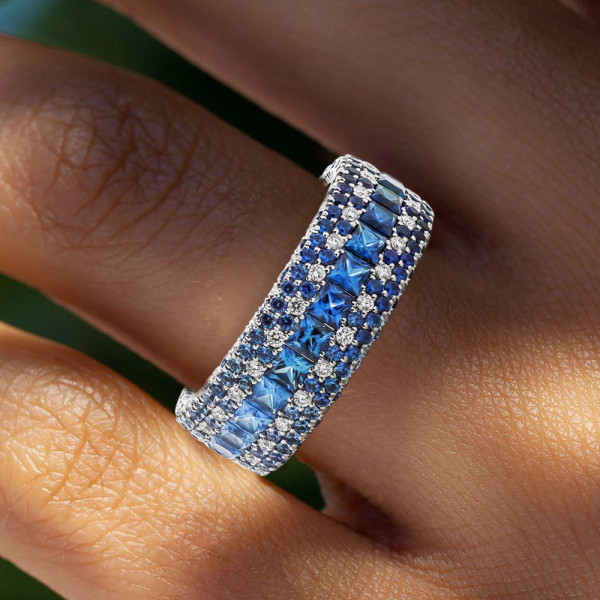 6ctw Princess Cut Blue Sapphire Eternity Ring