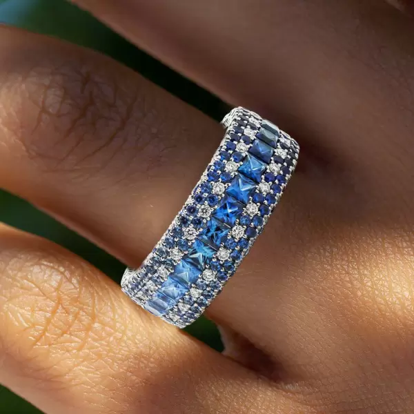 6ctw Princess Cut Blue Sapphire Eternity Ring