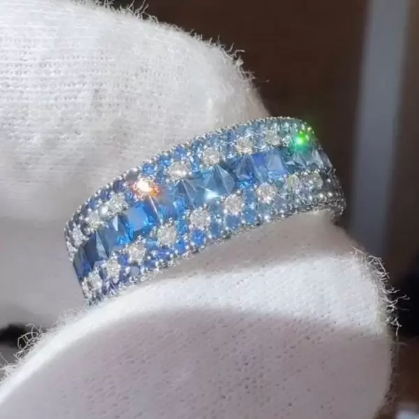 6ctw Princess Cut Blue Sapphire Eternity Ring