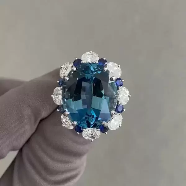 12ct Oval Cut Blue Sapphire Halo Cocktail Ring