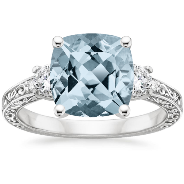 3ct Three-stone Cushion Cut Aquamarine Engagement Ring