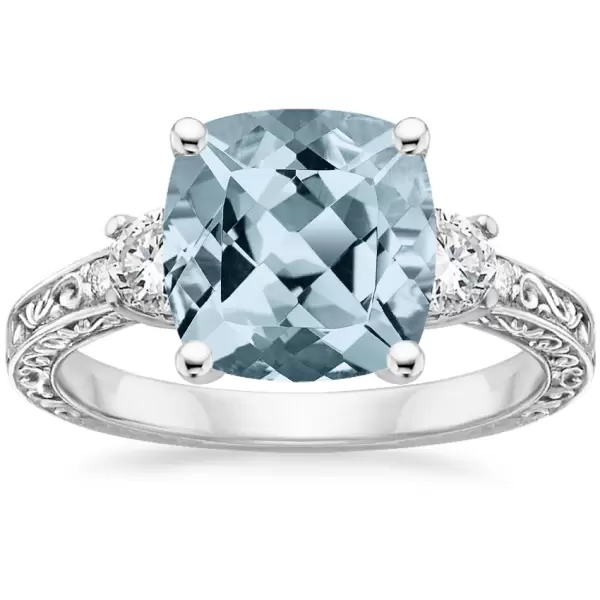 3ct Three-stone Cushion Cut Aquamarine Engagement Ring