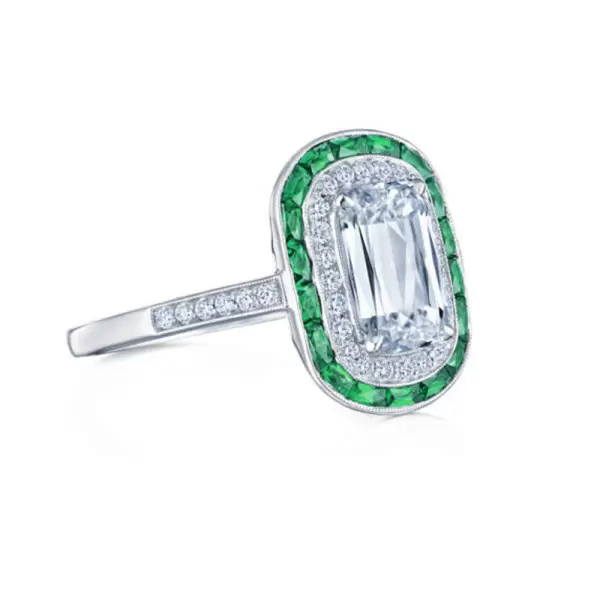 4ct Art Deco Emerald Calibre Halo Engagement Ring