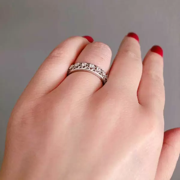 Handmade Delicate Round Cut Sterling Silver Women's Band