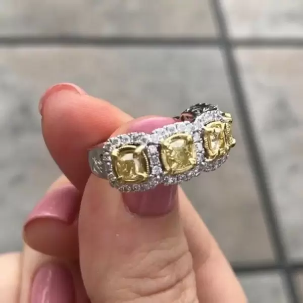 Handmade Fancy Yellow Cushion Cut  Women's Band