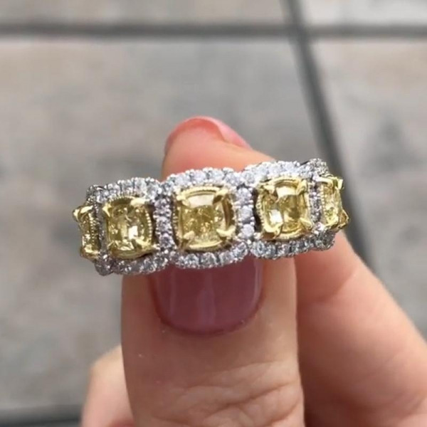 Handmade Fancy Yellow Cushion Cut  Women's Band