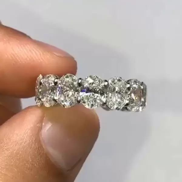 Handmade Oval Eternity Created Sapphire Wedding Band