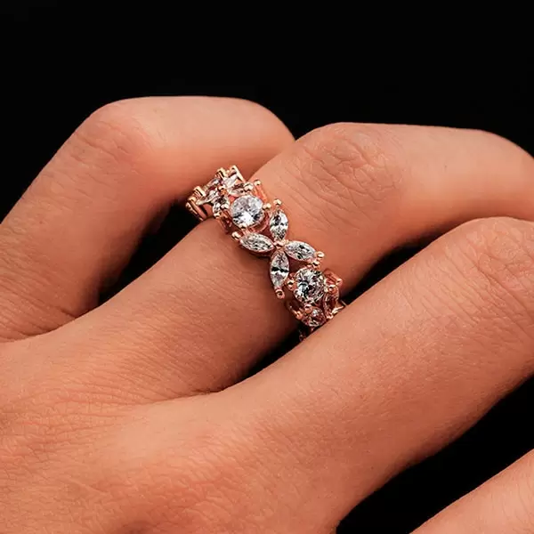 5ct Marquise Cut Flower Wedding Band in Rose Gold