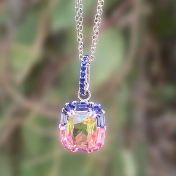 8ctw Cushion Cut Bicolor Tourmaline Pendant Necklace