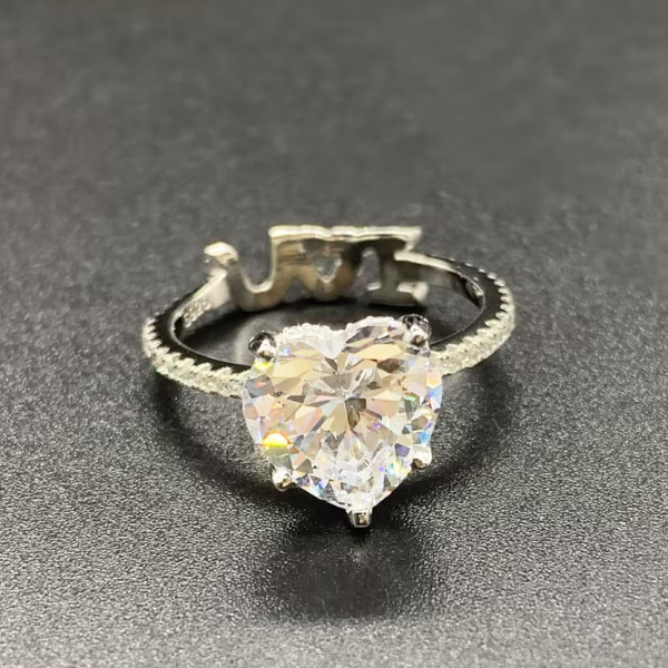 Heart Cut White Sapphire Initials Engagement Ring