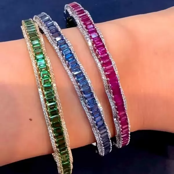 12ctw Emerald Cut Multicolor Sapphire Petal Bangle