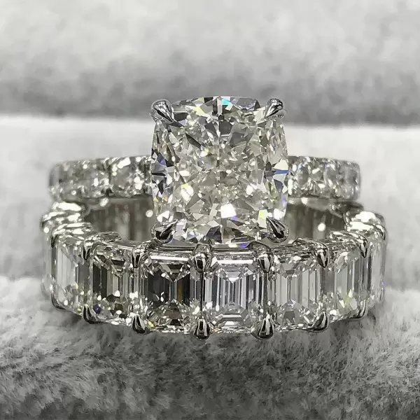 5ct Cushion Cut White Sapphire 2pcs Bridal Set