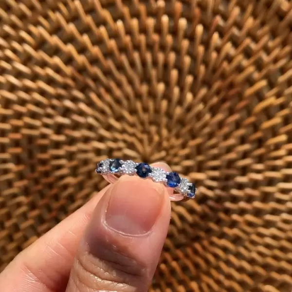 Handmade 1.65CT Sapphire & Diamond Anniversary Band