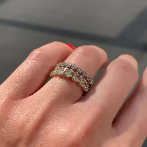 Handmade 3pcs Marquise&Round Cut Wedding Eternity Band