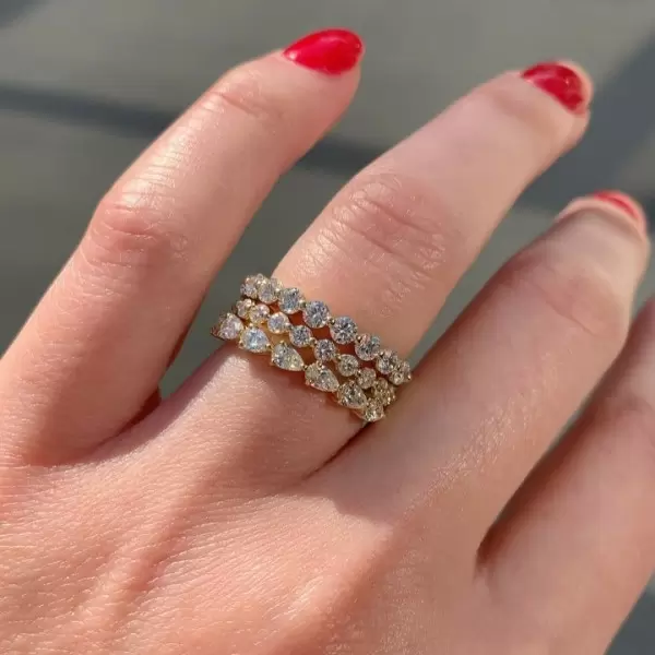 Handmade 3pcs Marquise&Round Cut Wedding Eternity Band