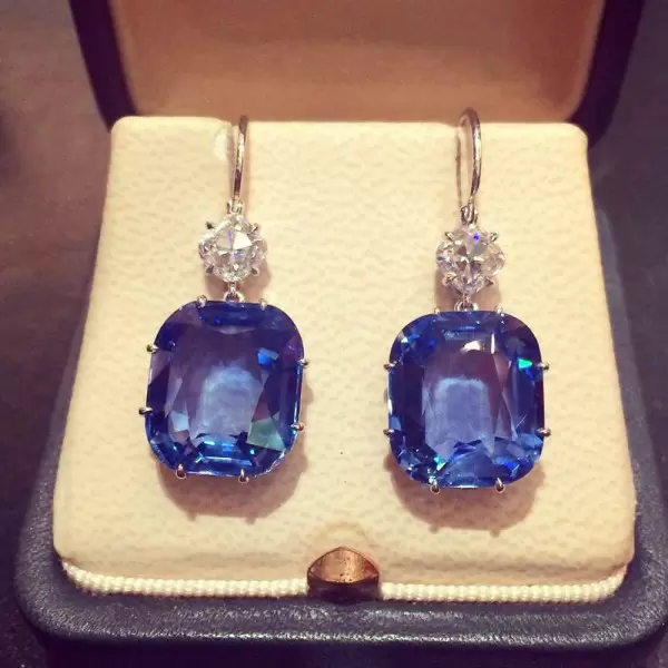 20ctw Cushion Cut Blue Sapphire Drop Earrings