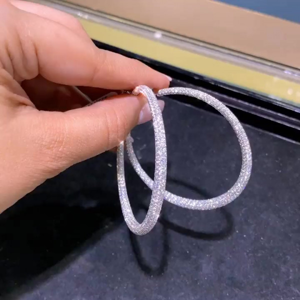 3.75ct Round Cut White Sapphire Micro-paved Hoop Earrings