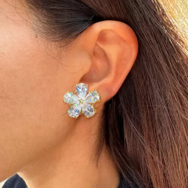 7.5ct Pear Cut White Sapphire Flower Stud Earrings in Gold