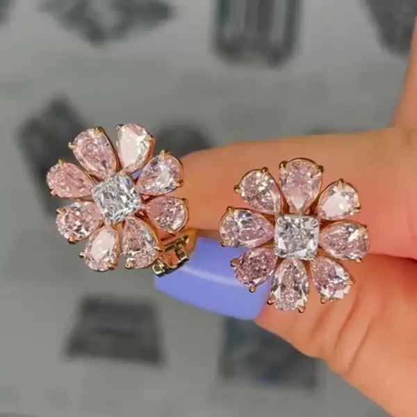10ctw Pear Cut Pink Sapphire Flower Stud in Rose Gold