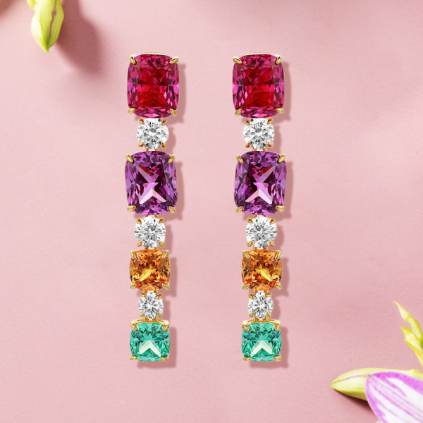 12ctw Cushion Cut Multicolor Sapphire Drop Earrings