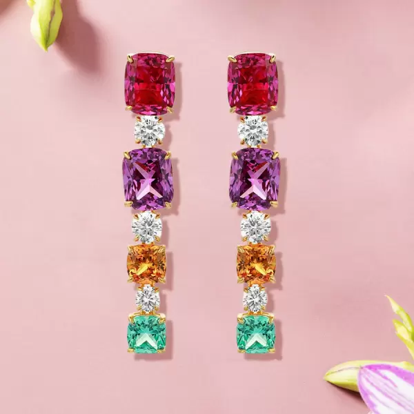12ctw Cushion Cut Multicolor Sapphire Drop Earrings