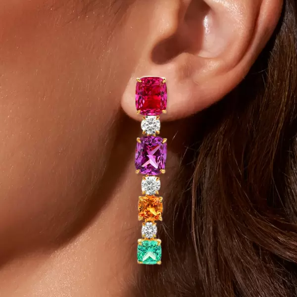 12ctw Cushion Cut Multicolor Sapphire Drop Earrings