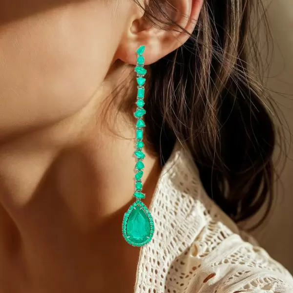 9ctw Halo Pear Cut Emerald Drop Earrings