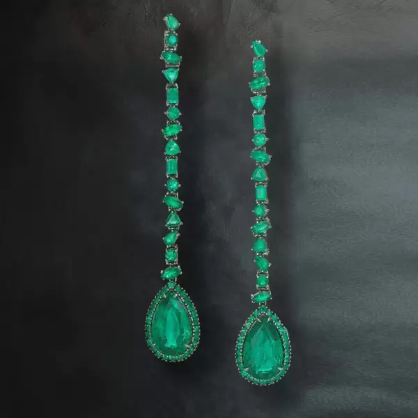 9ctw Halo Pear Cut Emerald Drop Earrings