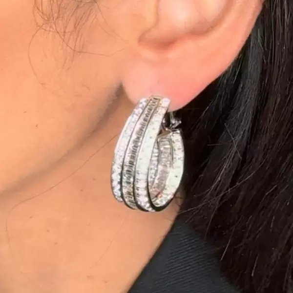16ctw Baguette Cut White Sapphire Oval Hoop Earrings