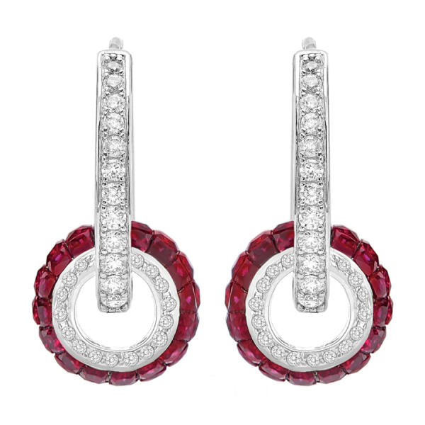8ctw Invisible Set Blue Sapphire/Ruby Ball Drop Earrings