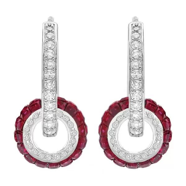 8ctw Invisible Set Blue Sapphire/Ruby Ball Drop Earrings