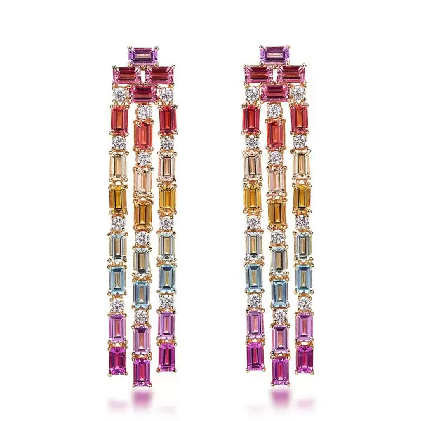 9ctw Baguette Cut Multicolor Sapphire Chandelier Earrings