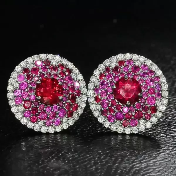 6ctw Pink Sapphire and Ruby Clustered Flower Stud Earrings