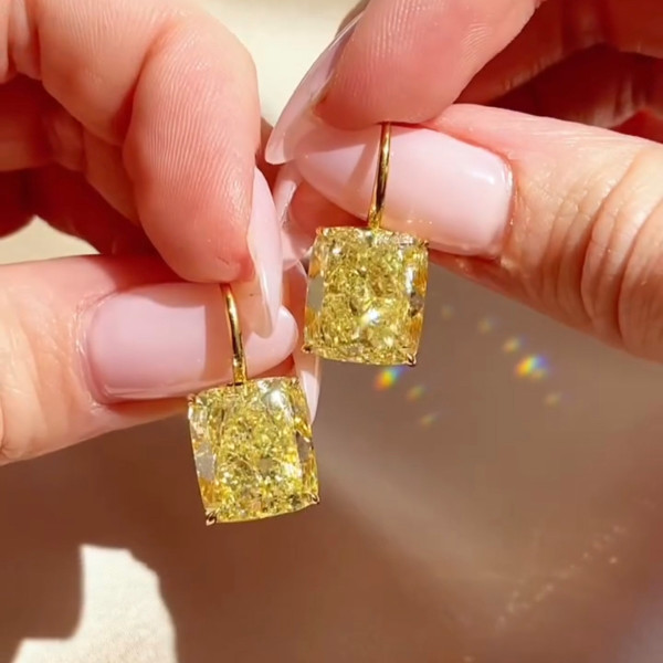 22ctw Cushion Cut Yellow Sapphire Classic Drop Earrings