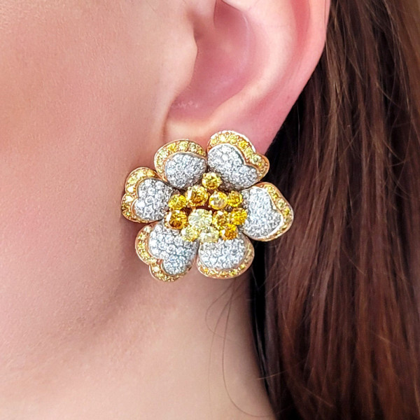 15ctw White and Yellow Sapphire Clustered Flower Earrings
