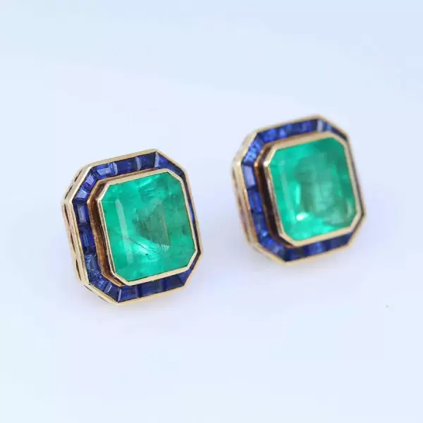 22ctw Asscher Cut Emerald Sapphire Halo Stud Earrings
